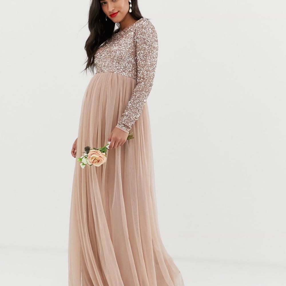 Maya Maternity Bridesmaid Long Sleeved Maxi Dress